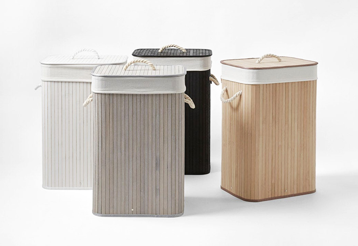 Collection of Morgan and Finch Bamboo Laundry Hampers.