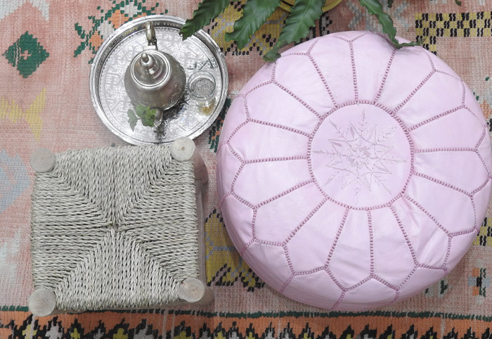 Koutchi Pink Leather Ottoman