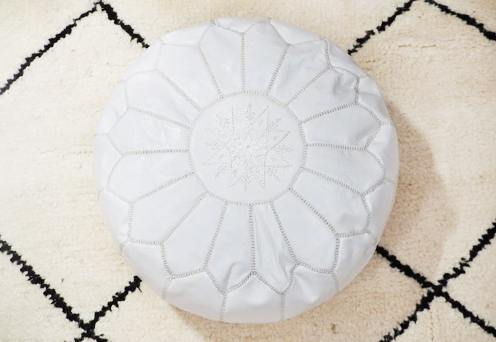 Moroccan Dreaming White Leather Ottoman