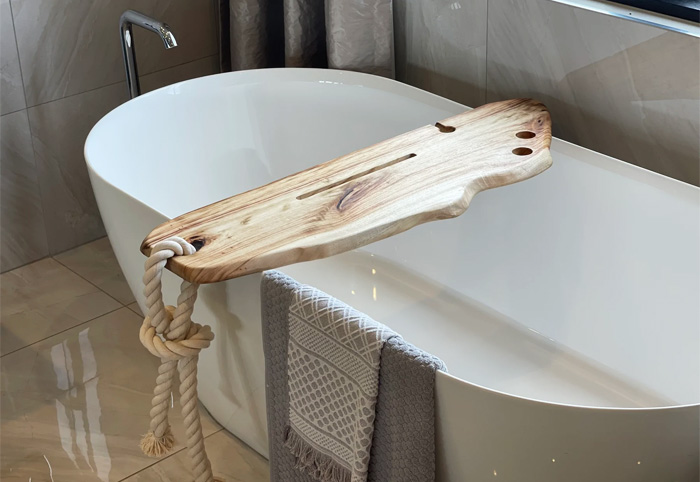 Wildfire Engraving Natural Bath Caddy With Rope.