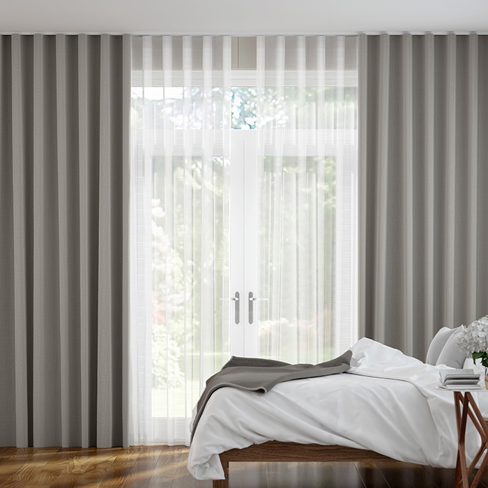 TUISS Double S-Fold Curtains in Villa Platinum and Snow