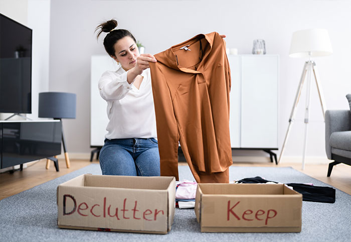 Decluttering old clothes and belongings