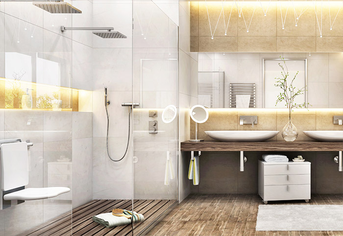 Double showers in a modern bathroom