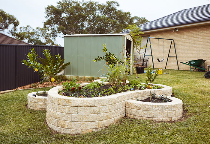 A DIY veggie patch using Miniwall concrete bricks.