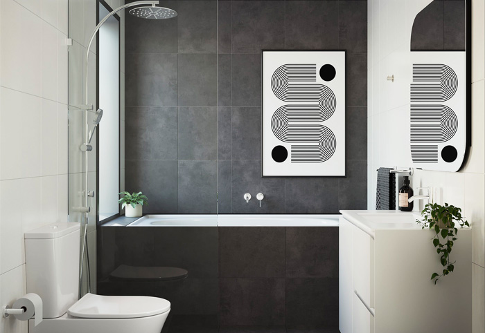 Modern bathroom with charcoal wall tiles