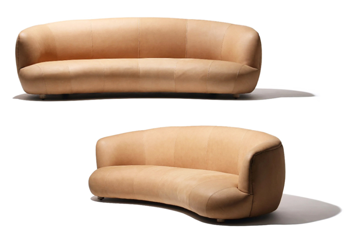 Tribecca curved sofa in Latte Leather.