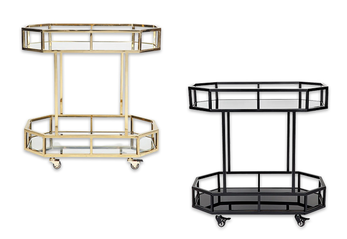 Gold and black serving trolleys.