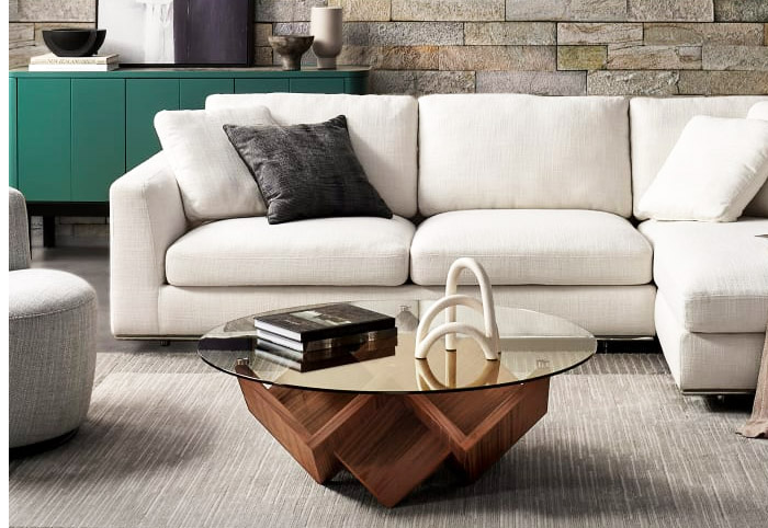 Castlery Cupid Coffee table next to a white sofa.