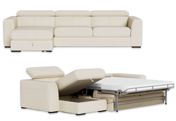 Front and side image of Siesta leather sofa bed from Freedom.