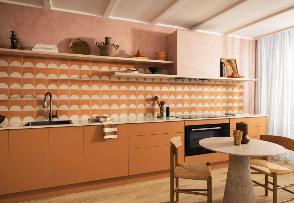 Kaboodle Trends kitchen featuring Tagine-coloured cabinets and a wooden floor.