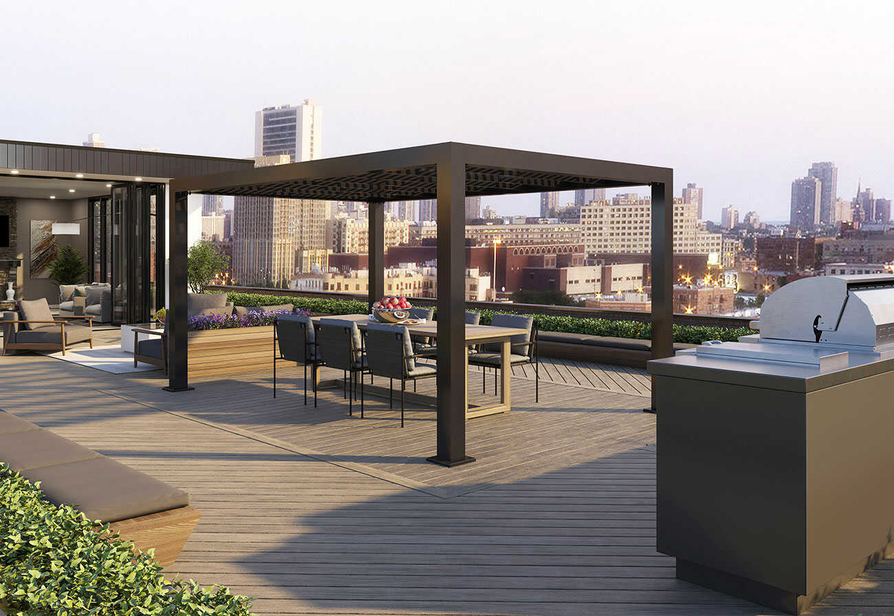 Composite decking on rooftop patio of an apartment.