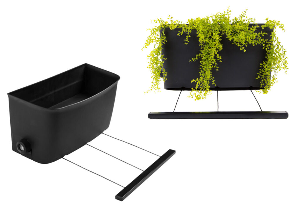 The Hills Planter Clothesline shown with and without a potted plant.