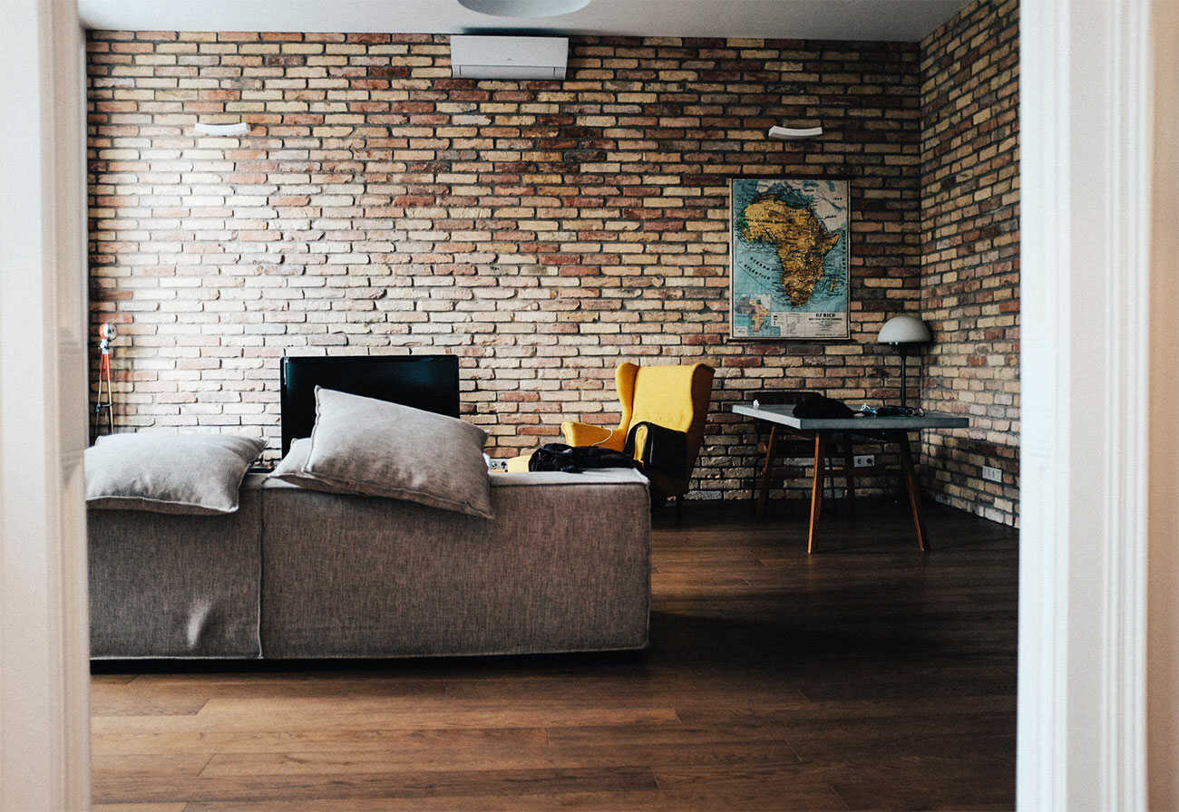 Internal brick walls in a living room.
