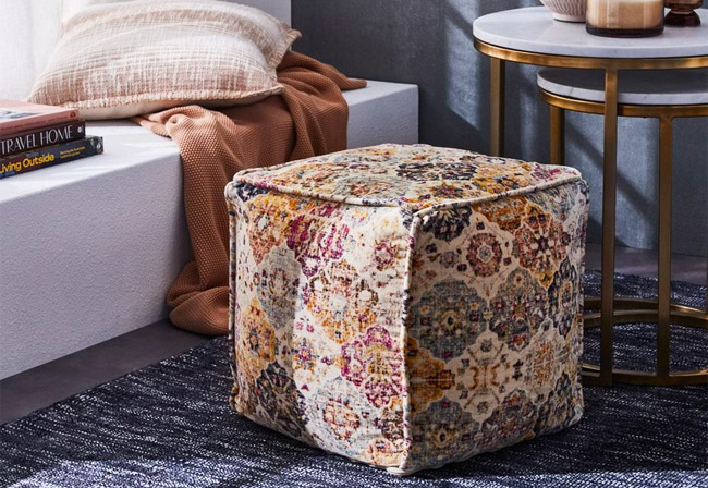 Freedom Moroccan ottoman in a modern living room.