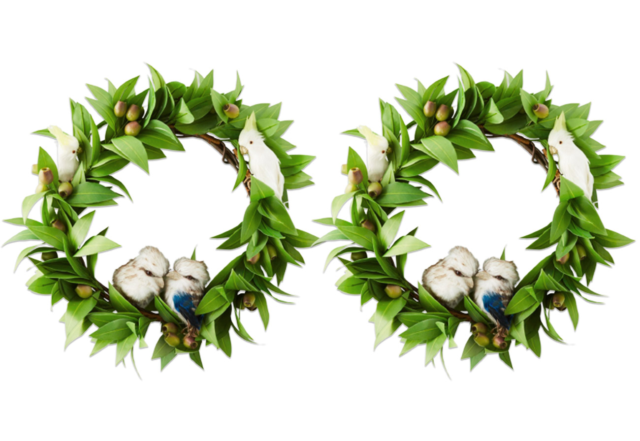 Adairs Christmas wreath with native birds and flora.