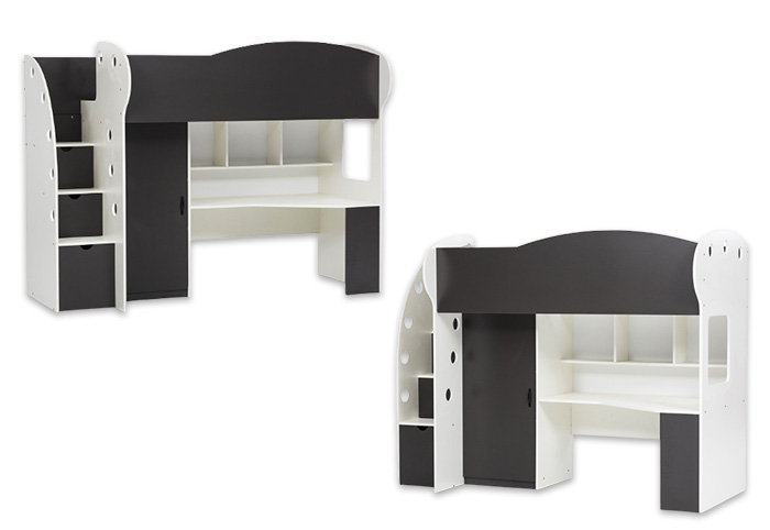 Jett loft bed for kids shown from two angles.