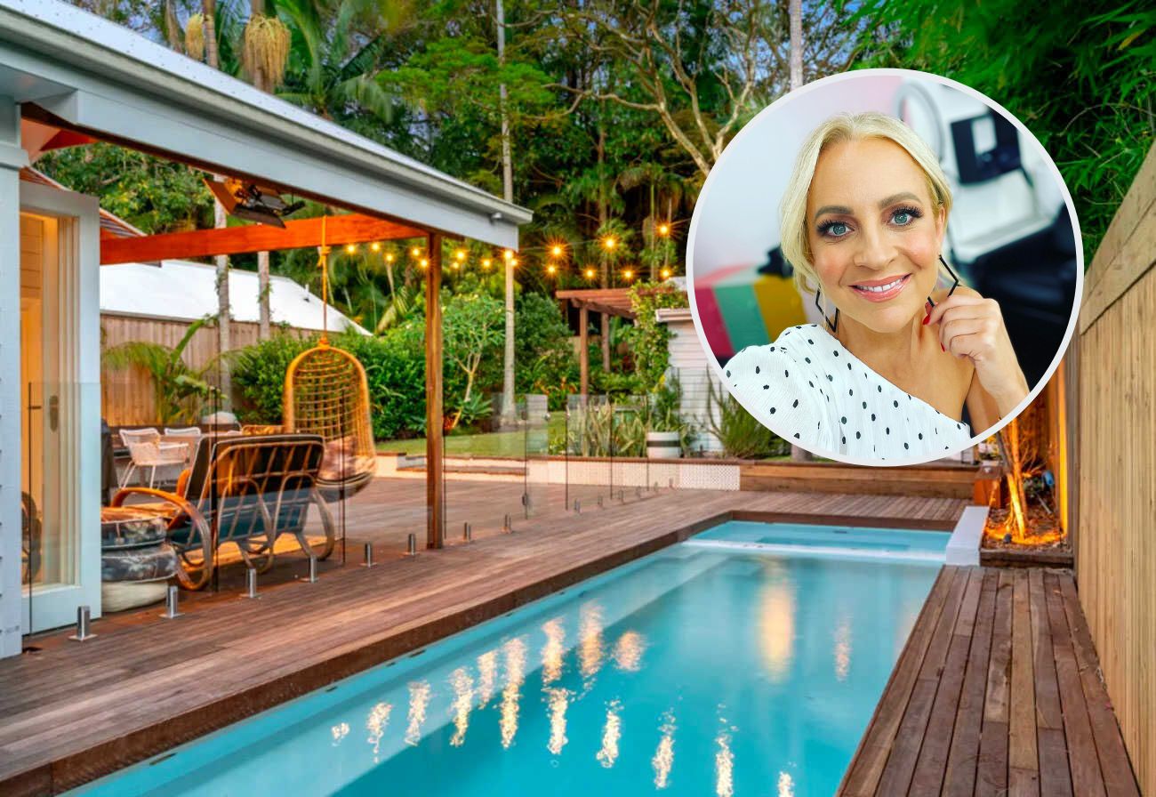 The pool and backyard of Carrie Bickmore's Byron Bay home.
