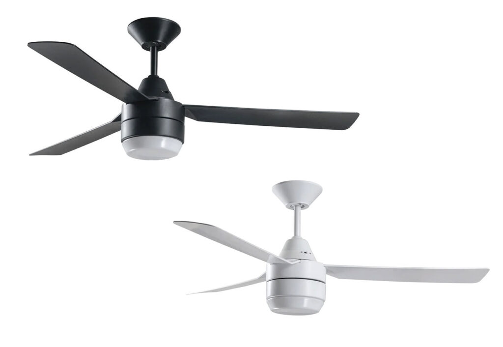 Beacon Lighting Bayside Calypso 122cm ceiling fans in black and white.