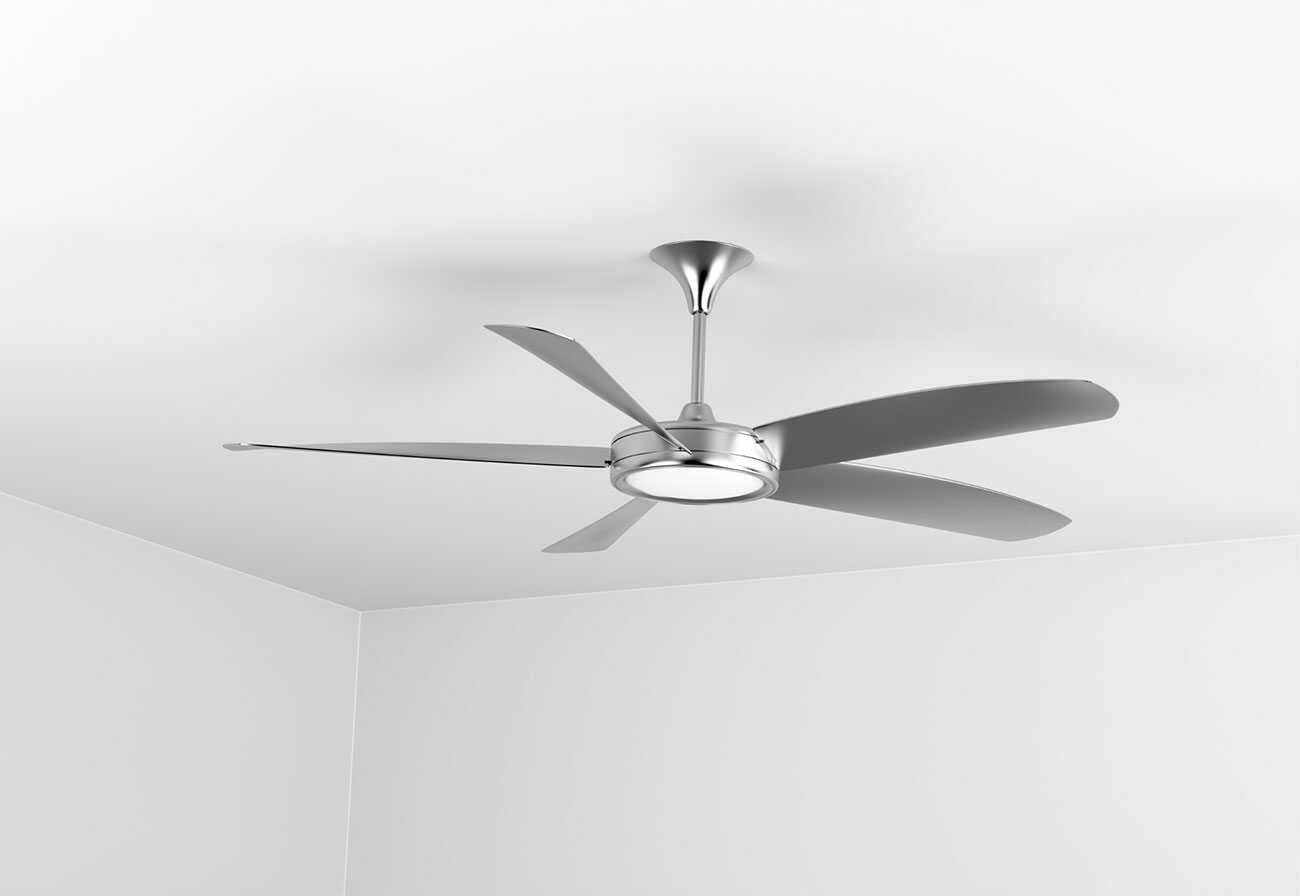 Silver ceiling fan.