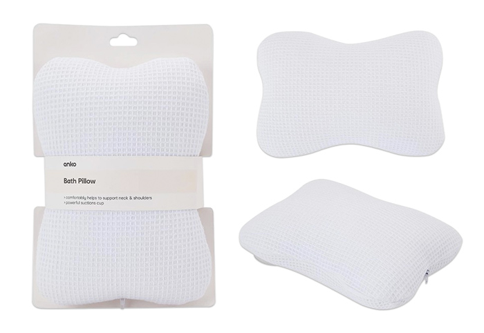 Anko Kmart Bath pillow shown with its packaging and without.
