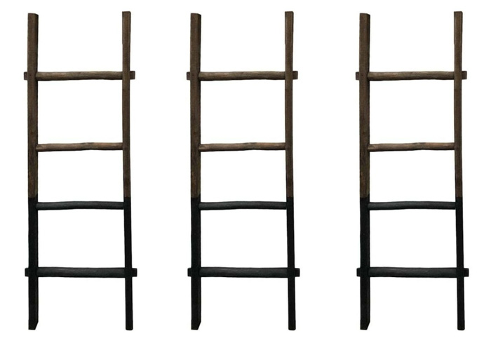 Wooden indoor leaning ladders.