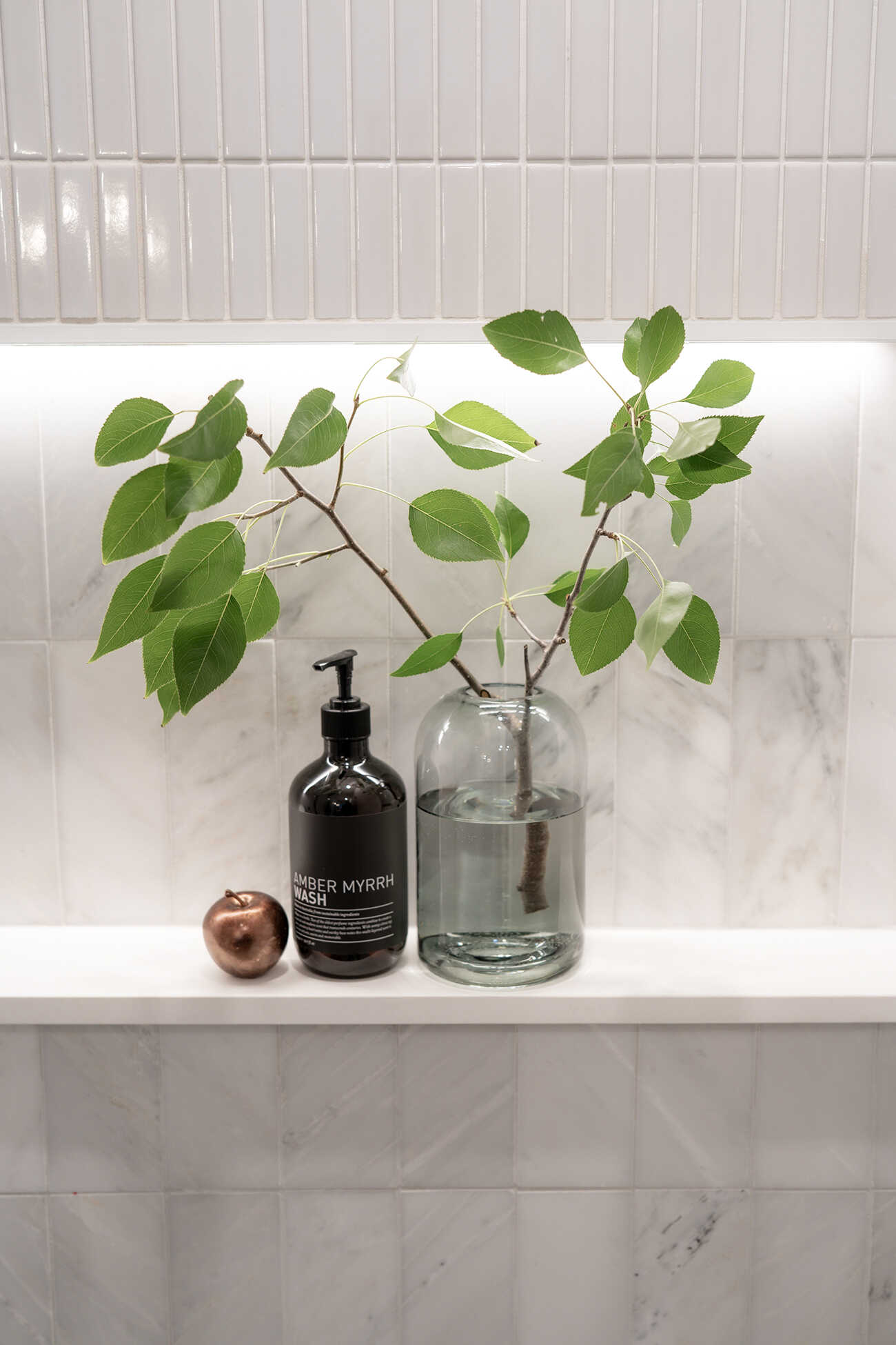 Modern shower niche with lighting.