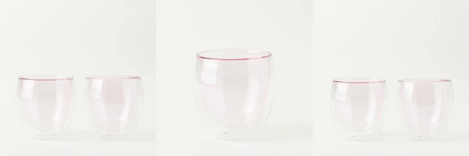 Pink double-walled glasses.