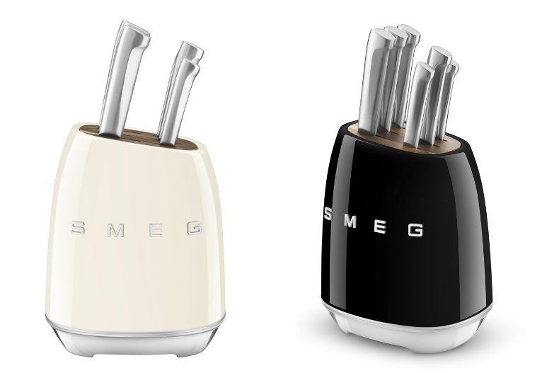 SMEG knife blocks in black and white.