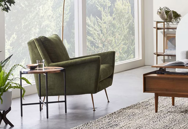 Carlo olive green mid-century modern armchair.