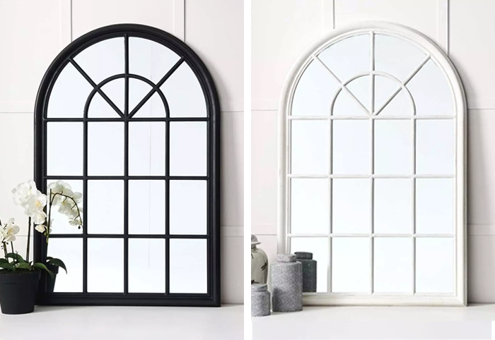 Black and white Martinique mirrors shown side by side.