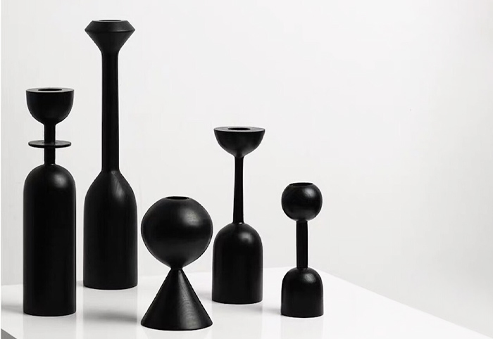 Black Wooden Candle Holders