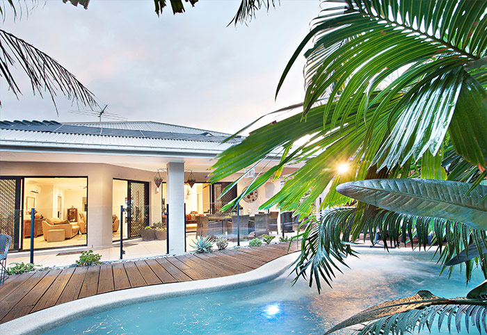 backyard pool with deck