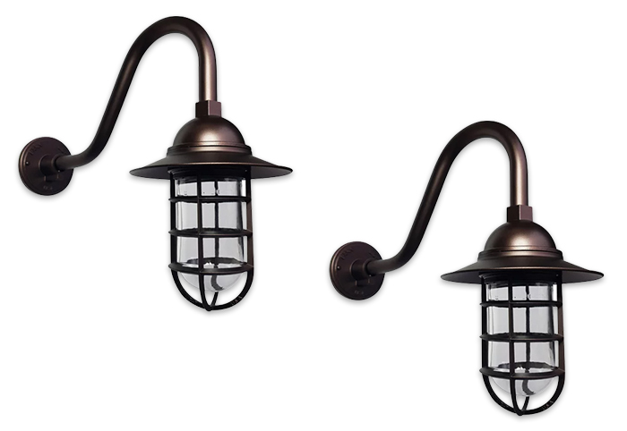 Outdoor Atomic Flared Gooseneck Wall Light