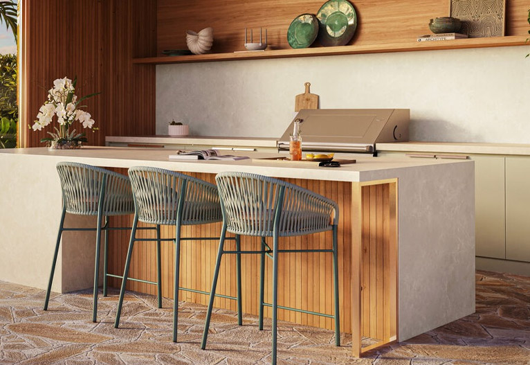 Porcelain benchtop in an outdoor kitchen.