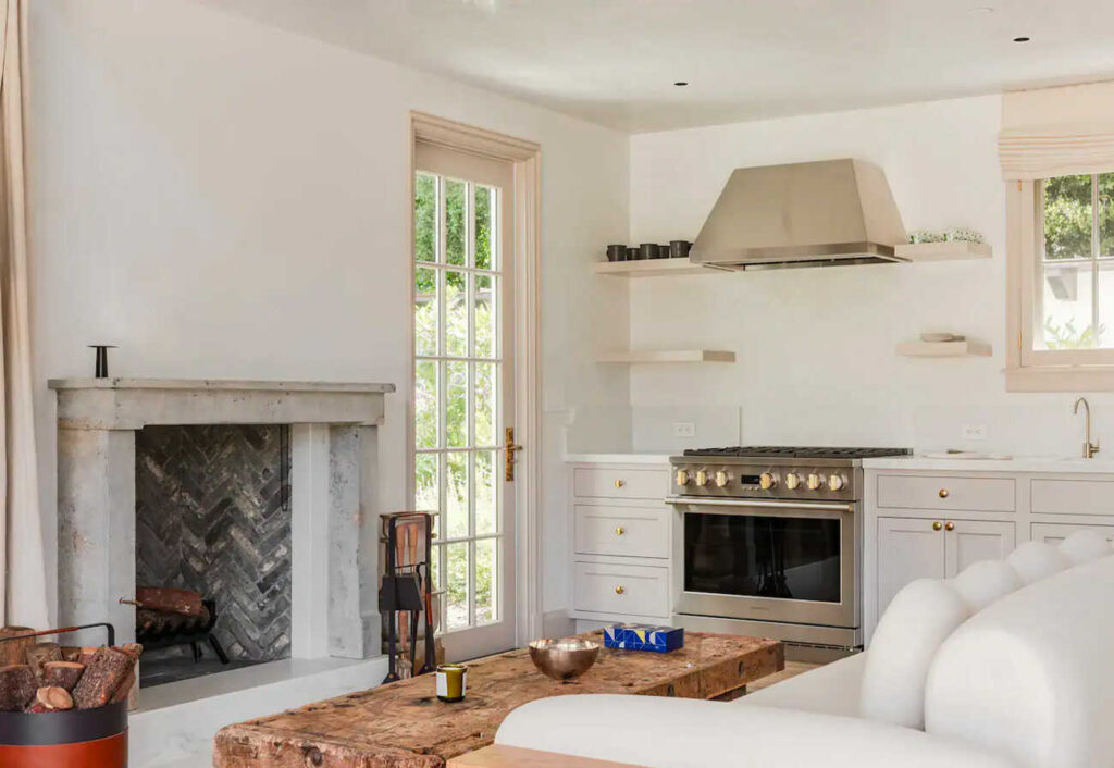 Gwyneth Paltrow's guesthouse living room and kitchen.