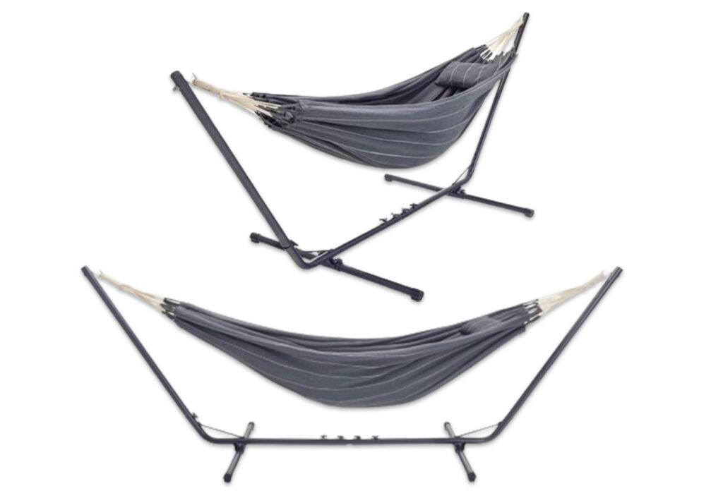 Two Trees Double Hammock Kit in grey stripe.