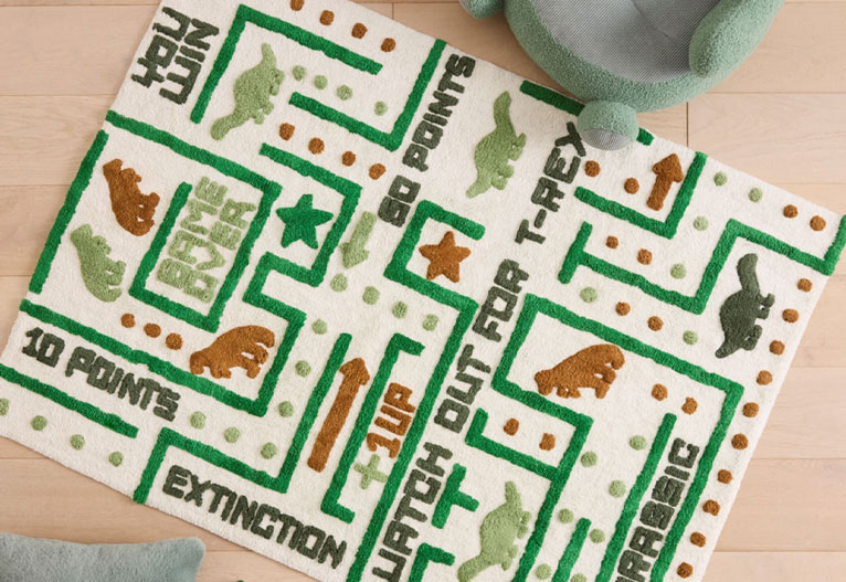 Kids' dinosaur floor rug.