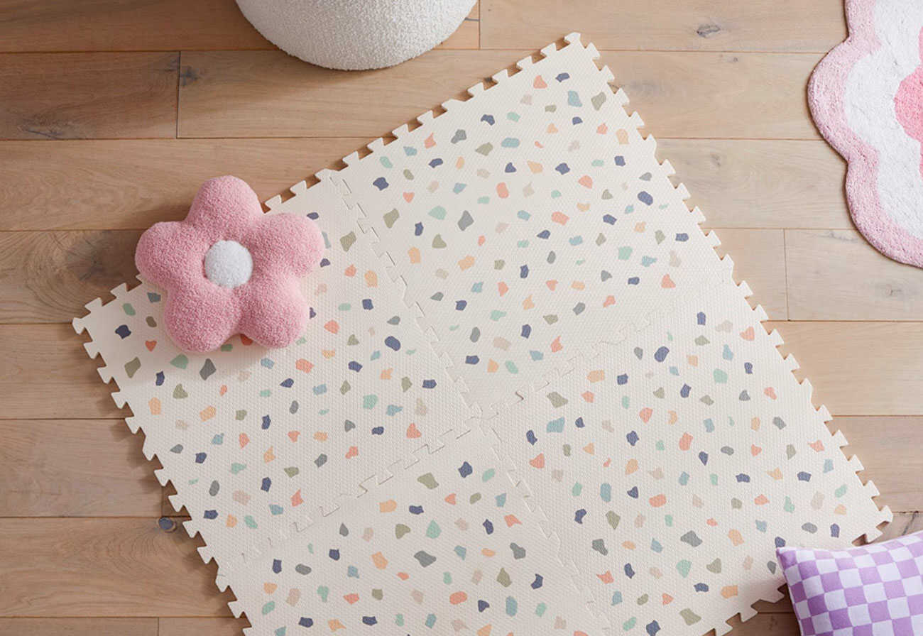 Foam floor tiles in a child's room.