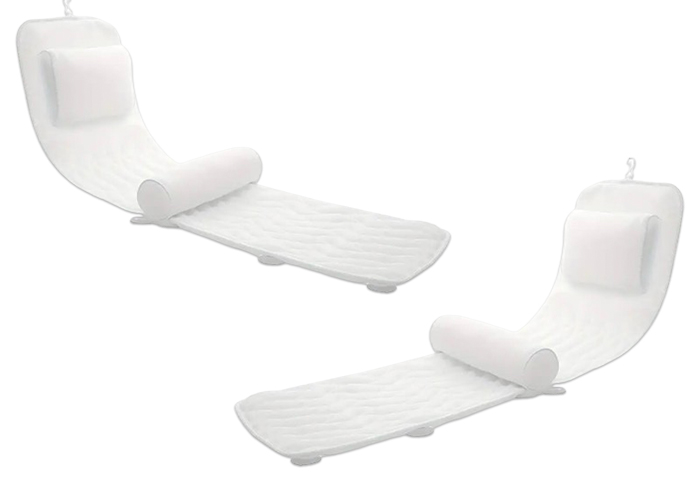 Full body bath pillow shown from the left side and right side. 