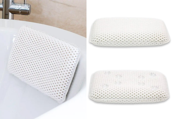 Mesh suction bath cushion shown in a bath.