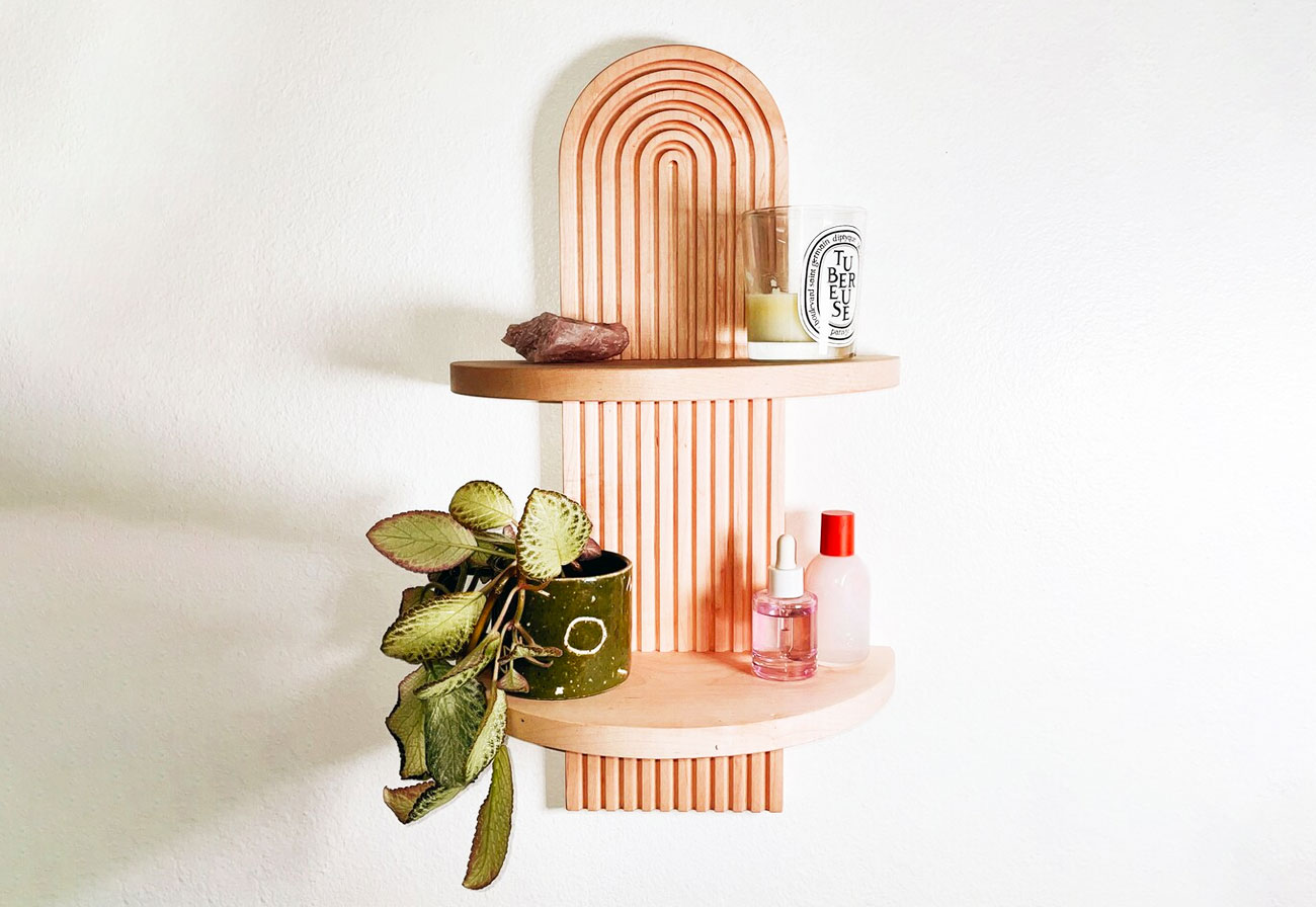 Rainbow shelf made of wood.