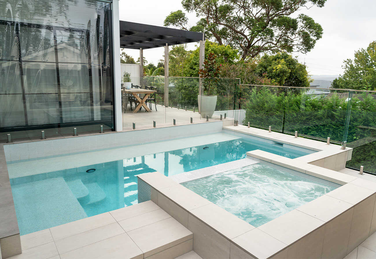 Modern swimming pool with spa. 