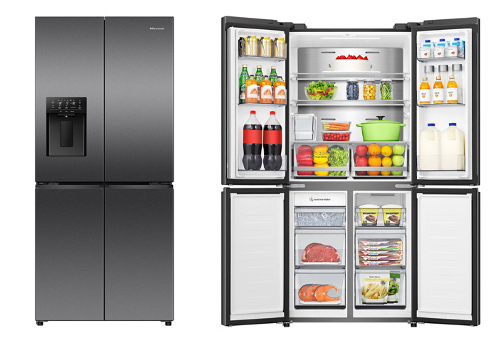 Hisense 483L Black French Door Fridge open and closed. 