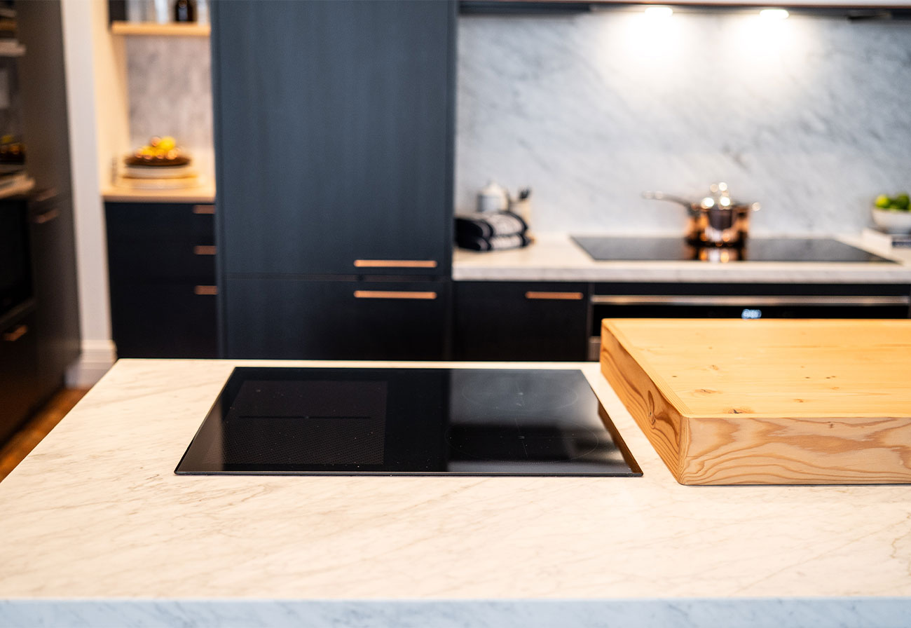 Making HOME kitchen with two Kleenmaid induction cooktops installed on opposite benches.