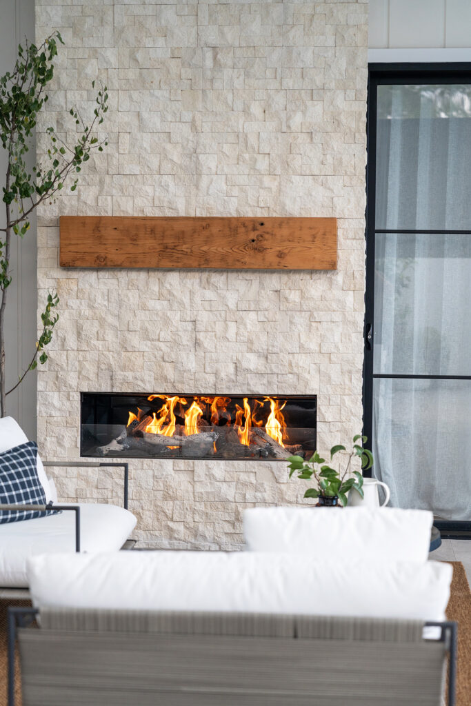 Feature limestone wall in alfresco area.