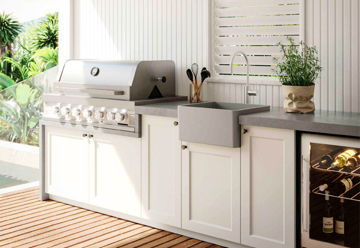 Turner hastings farmhouse sink in an alfresco area.