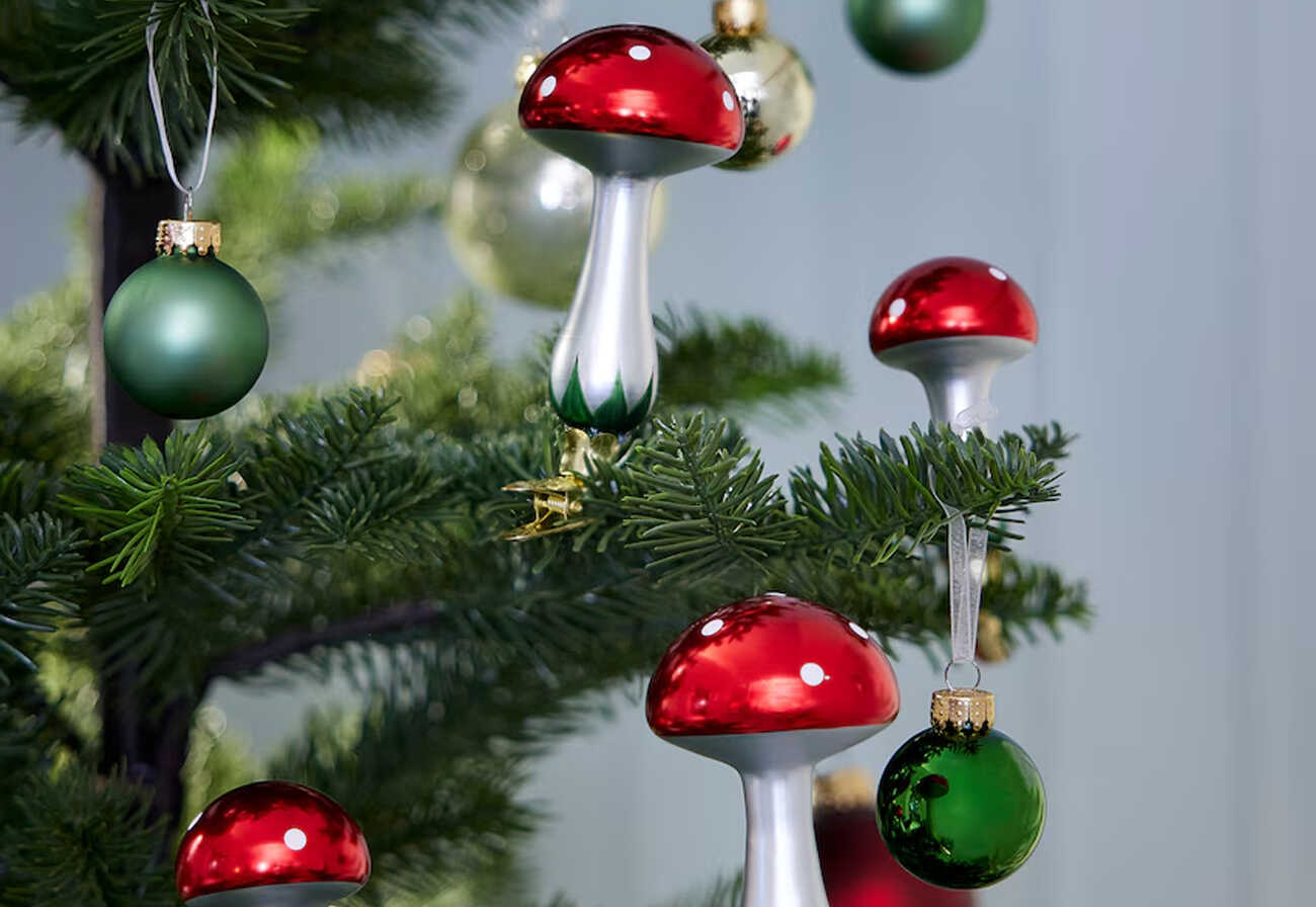 Glass mushroom tree ornaments.