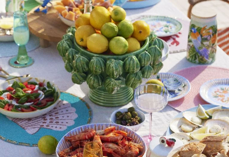 Green Citron Vase on a Christmas table.