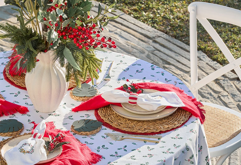 Decorated outdoor Christmas table.