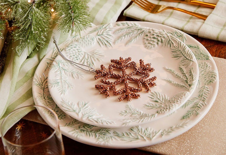 Snowflake Ornament on a plate.